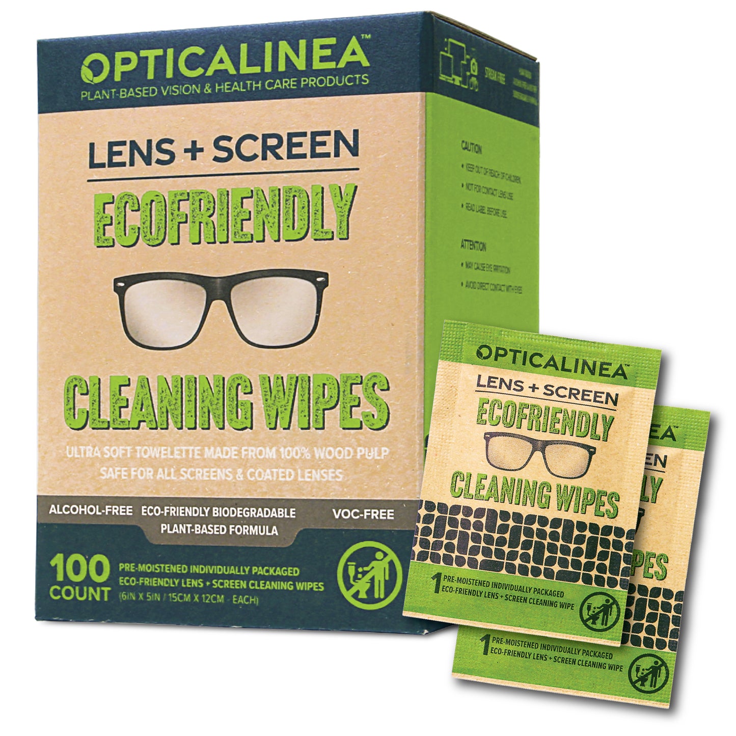 ECOFRIENDLY LENS + SCREEN CLEANING WIPES - 100CT