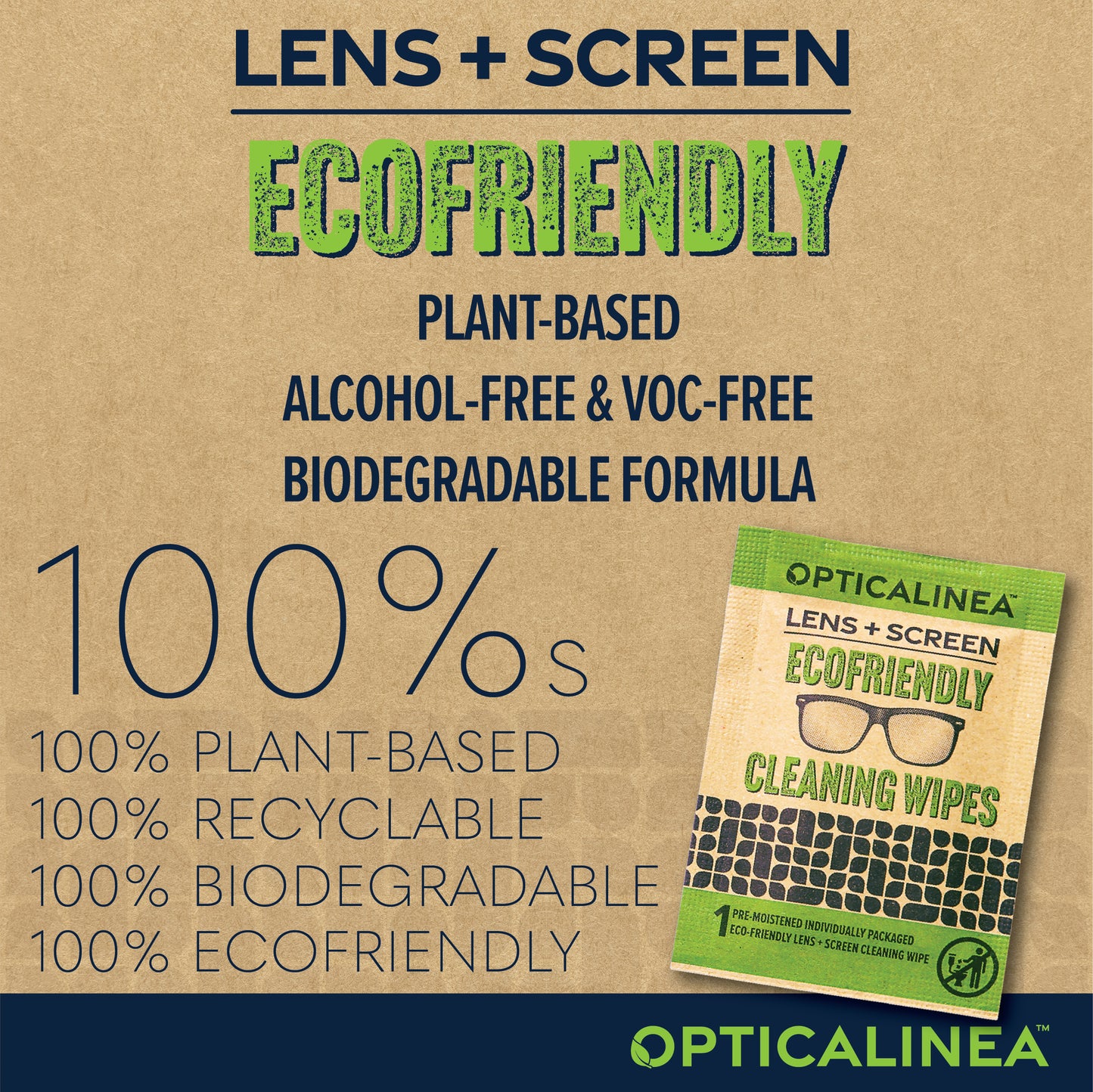 ECOFRIENDLY LENS + SCREEN CLEANING WIPES - 100CT