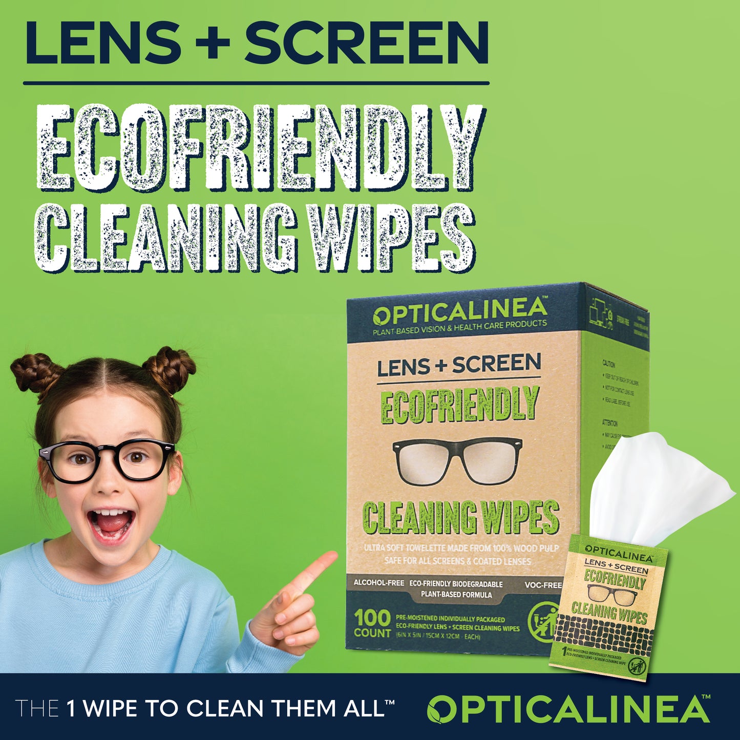 ECOFRIENDLY LENS + SCREEN CLEANING WIPES - 100CT