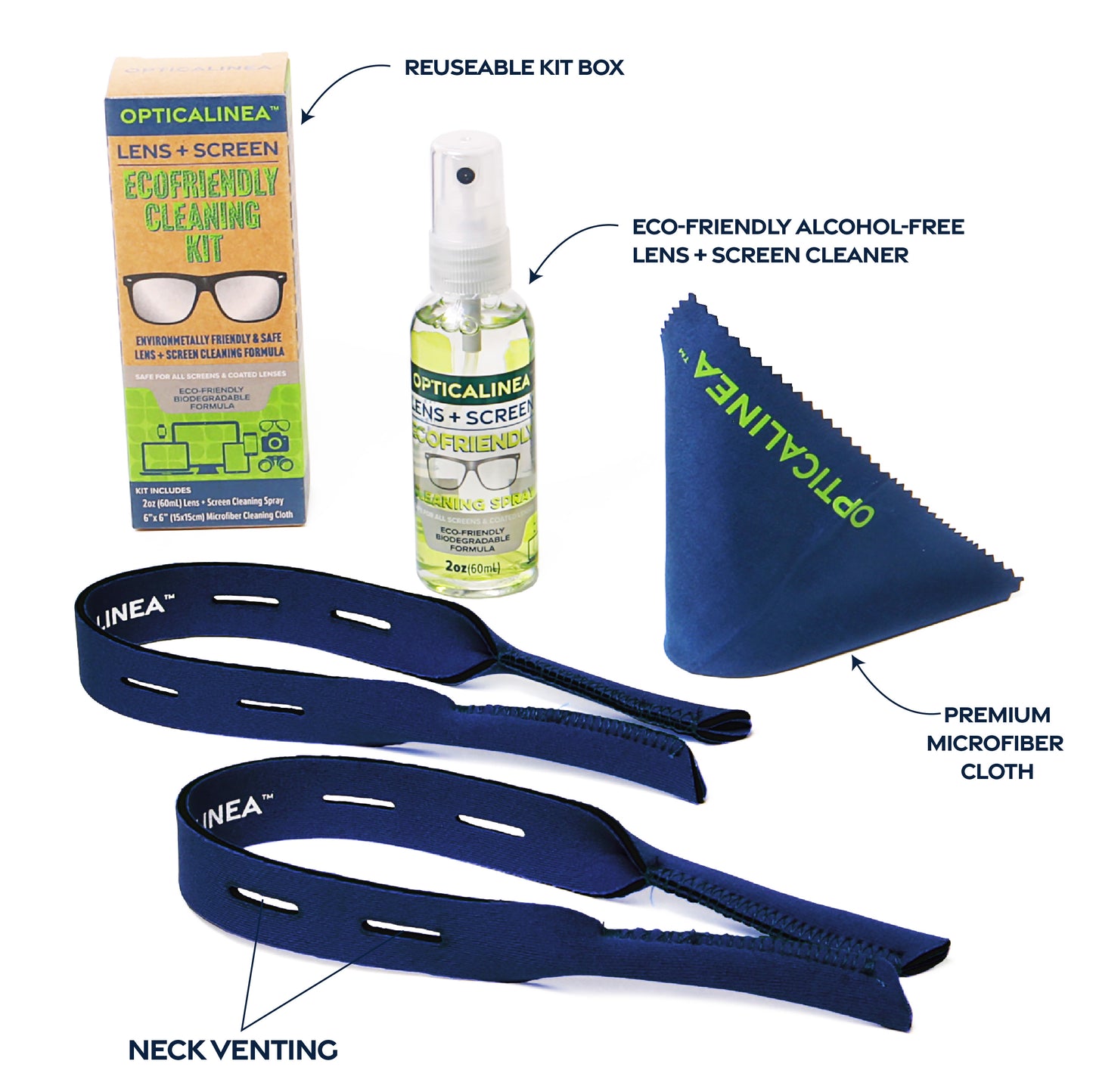 REVERSIBLE 2 PACK NAVY VENTING NEOPRENE FLOAT RETAINER & ECOFRIENDLY CLEANING KIT